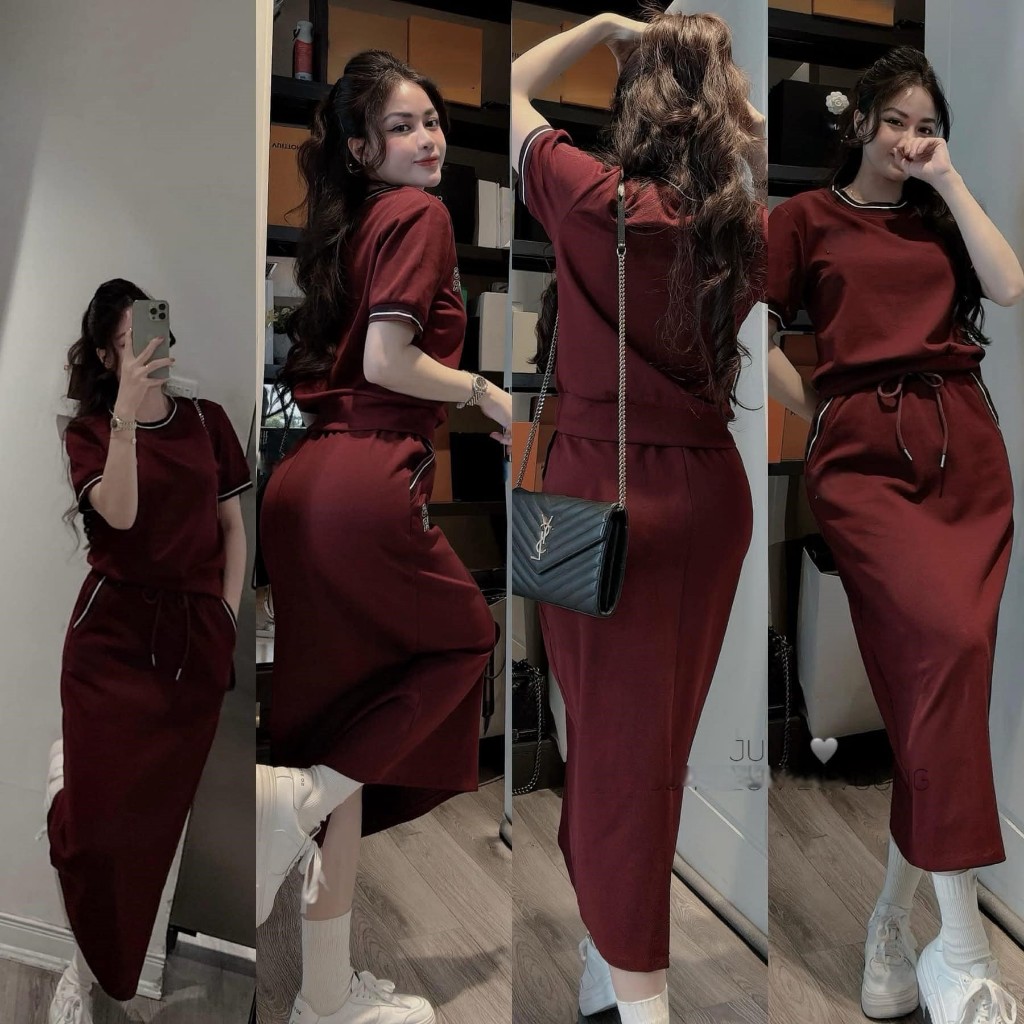 Set đồ nữ DONNA HCOM25454 chất umi mềm mijnaso thun mix chân váy suông dài, đồ bộ nữ trẻ trung năng động
