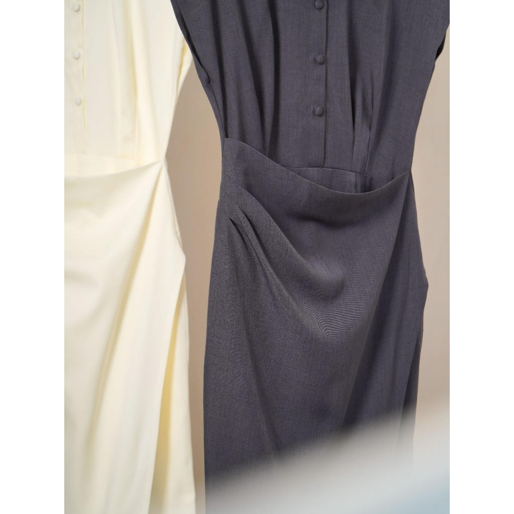 Vella Fashion Đầm công sở cổ sơ mi dáng ôm nhẹ màu nâu camel thanh lịch VD25077