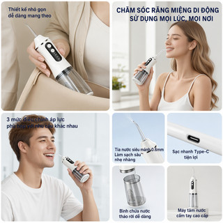 Máy Xịt Nước Răng Di Động Cầm Tay Không Dây Chống Nước tăm nước Loại Bỏ Mảng Bám Làm Sạch Khoang Miệng Sâu