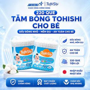 Tăm Bông Trẻ Em Tohishi 220 Que Bông Ngoáy Tai Cho Bé Đầu Mềm Cotton An Toàn Vệ Sinh Tai Mũi