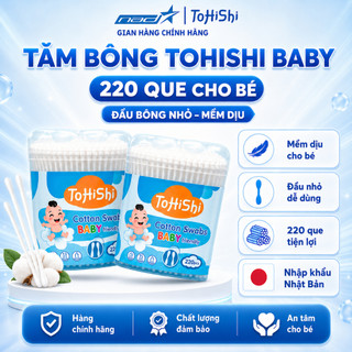 Tăm Bông Trẻ Em Tohishi 220 Que Bông Ngoáy Tai Cho Bé Đầu Mềm Cotton An Toàn Vệ Sinh Tai Mũi