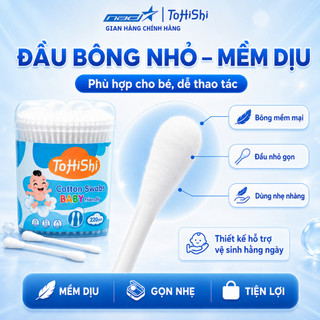 Tăm Bông Trẻ Em Tohishi 220 Que Bông Ngoáy Tai Cho Bé Đầu Mềm Cotton An Toàn Vệ Sinh Tai Mũi