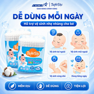 Tăm Bông Trẻ Em Tohishi 220 Que Bông Ngoáy Tai Cho Bé Đầu Mềm Cotton An Toàn Vệ Sinh Tai Mũi