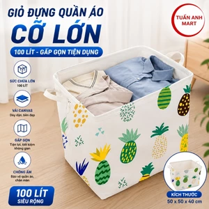 Combo 2 cái Giỏ đựng quần áo bằng vải cỡ lớn 100 lít, túi đựng chăn gấp gọn 50x50x40 cm