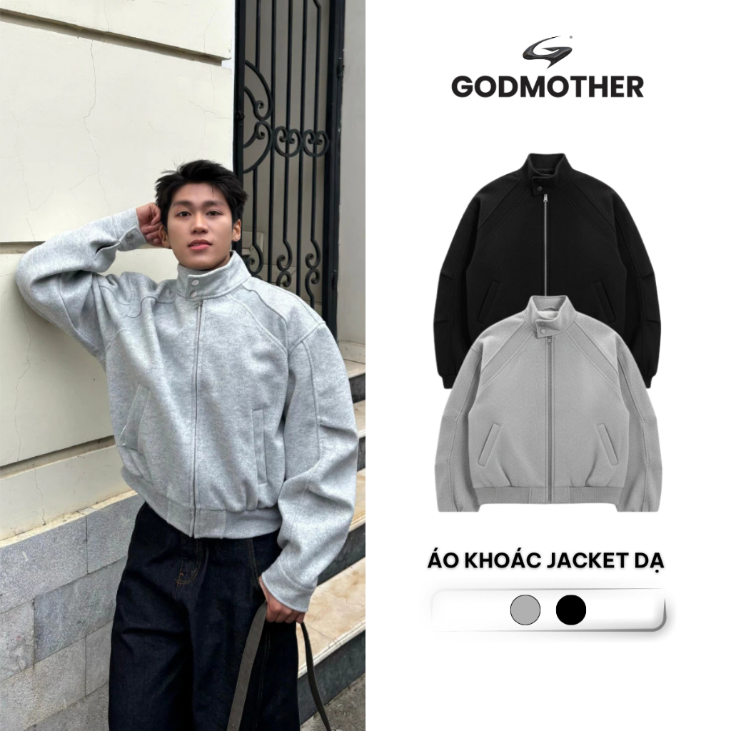 Áo Khoác Jacket Dạ GODMOTHER Dáng Lửng Cổ Trụ Form Rộng Phong Cách Đường Phố Năng Động Menswear OWF25015