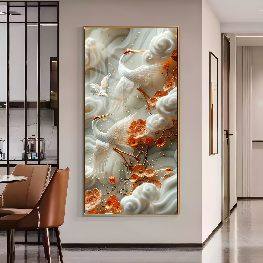 Tranh Tráng Gương "Chim Công " Tranh Decor - Tranh Treo Phòng khách, Tranh Treo phòng ngủ, Tranh tráng gương cao cấp