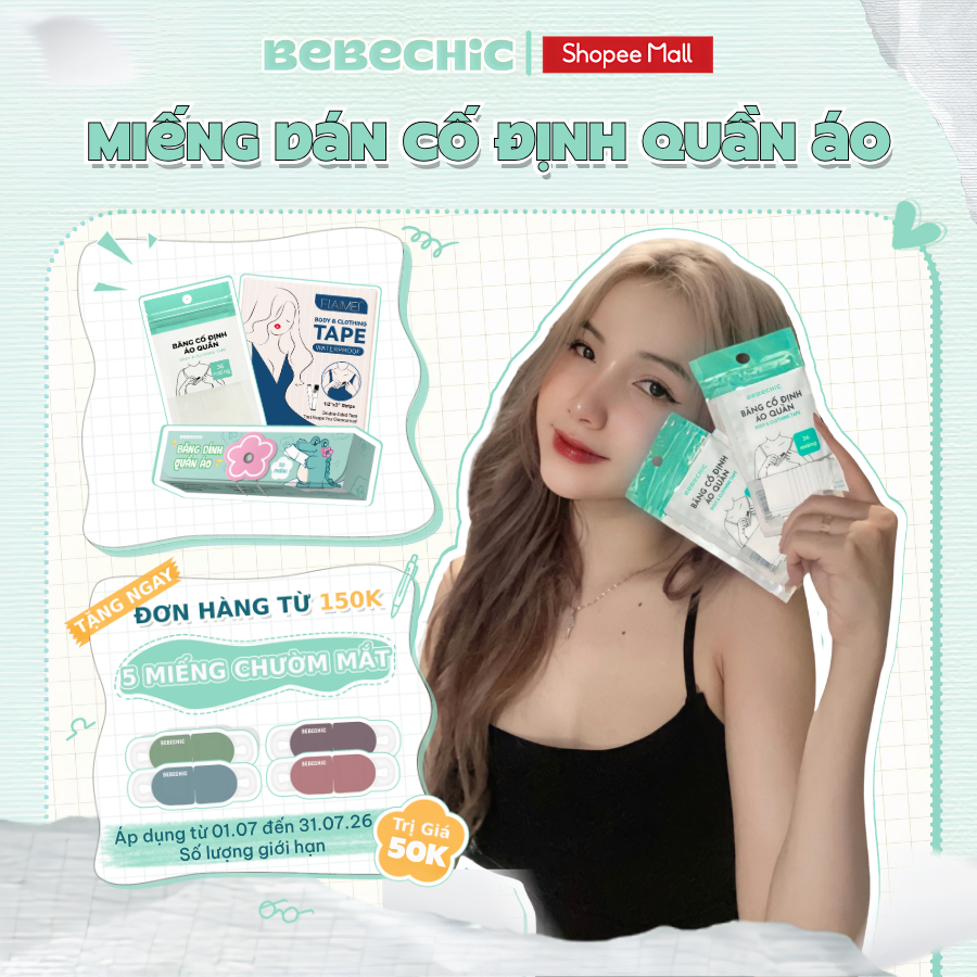 Miếng Dán Cố Định Quần Áo BEBECHIC Băng Dính Thời Trang 2 Mặt Trong Suốt, Chống Hở