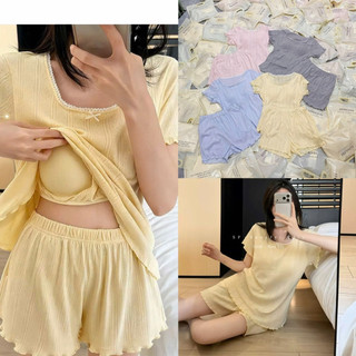 Bộ ngủ cotton cổ tròn có đệm ngực sẵn quần đùi Songfei