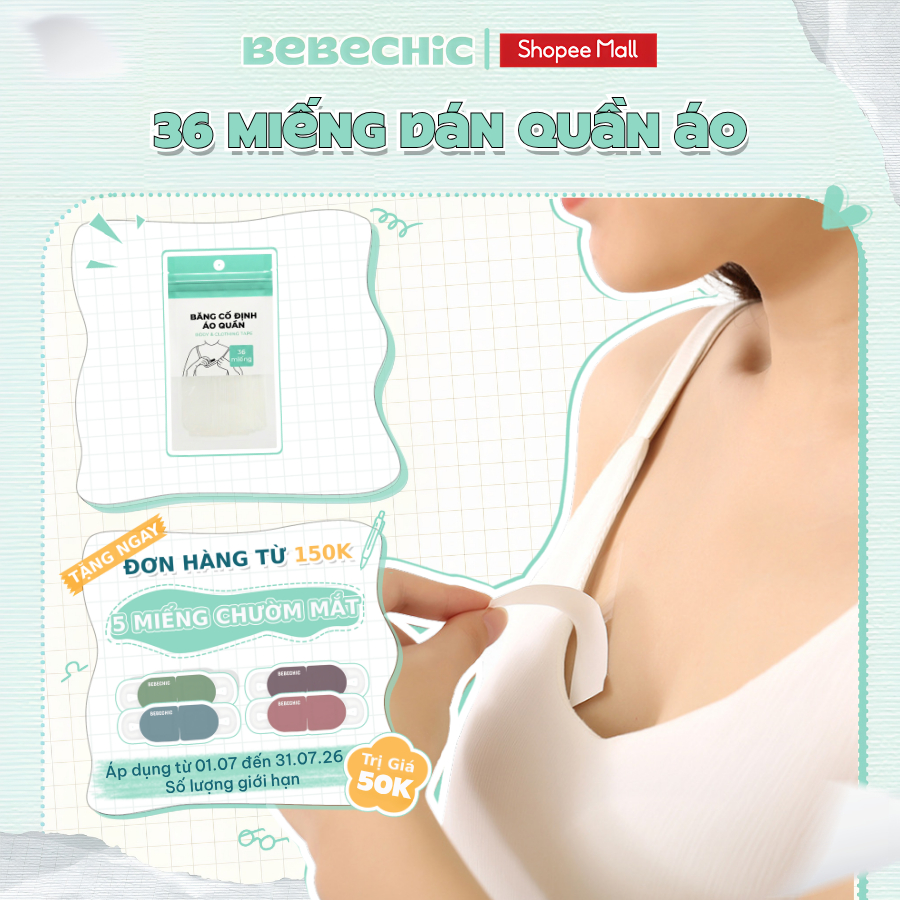 36 Băng Dính Cố Định Quần Áo BEBECHIC Dán 2 Mặt Siêu Mỏng Chống Lộ, Hở Ngực, Vai Áo Váy Unisex