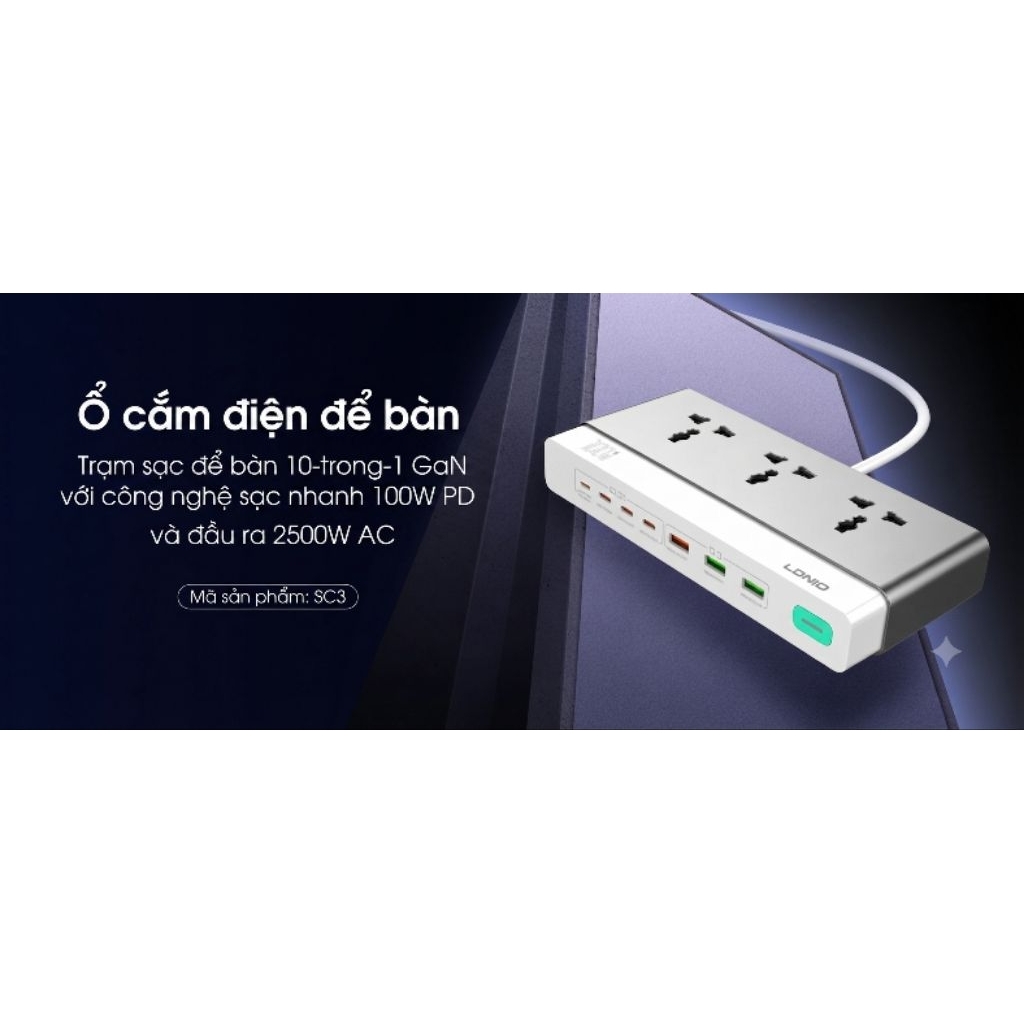 [No.1 Ổ Điện Toàn Cầu] Ổ Cắm Điện GaN Để Bàn LDNIO SC3 Công Suất 2500W - 10-in-1