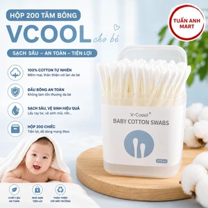 Combo 3 Hộp 200 tăm bông VCOOL cho bé, que 2 đầu dẹt và tròn ( 600 cái )
