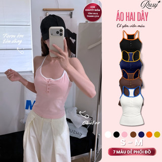 Áo Ba Lỗ Nữ Rusy Phối Viền Màu Cài Nút Trước Form Ôm Body Thun Borip Co Giãn Mềm Mại Tôn Dáng 3L06