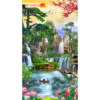 Tranh sơn thủy, thác nước thiên nhiên tặng keo và dụng cụ dán 3D
