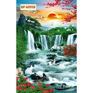 Tranh sơn thủy, thác nước thiên nhiên tặng keo và dụng cụ dán 3D