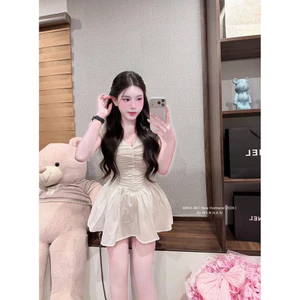 Váy rúm phối cổ ren 2 màu
