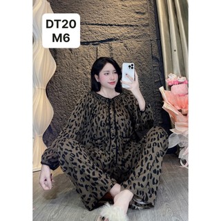 DT20-Tay dài quần dài cổ nhún mặc nhà nữ tole lanh thấm hút mồ hôi 45kg-70kg