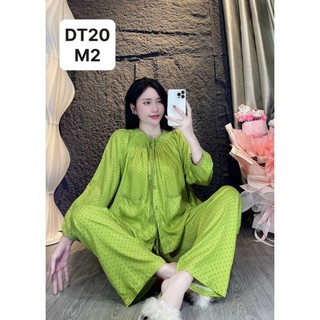 DT20-Tay dài quần dài cổ nhún mặc nhà nữ tole lanh thấm hút mồ hôi 45kg-70kg