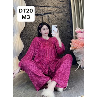 DT20-Tay dài quần dài cổ nhún mặc nhà nữ tole lanh thấm hút mồ hôi 45kg-70kg