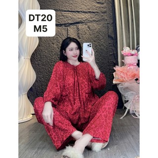 DT20-Tay dài quần dài cổ nhún mặc nhà nữ tole lanh thấm hút mồ hôi 45kg-70kg