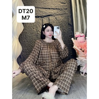 DT20-Tay dài quần dài cổ nhún mặc nhà nữ tole lanh thấm hút mồ hôi 45kg-70kg