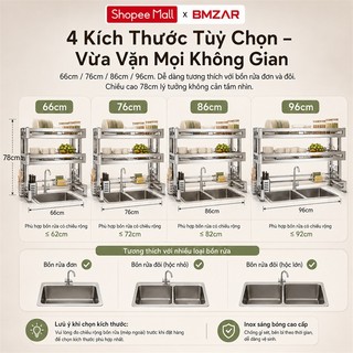 BMZAR Kệ Bát Đĩa Thông Minh INOX 304 Kệ Chén Bát Thông Minh 2 Tầng Kệ đựng bát đĩa Trên Bồn Rửa