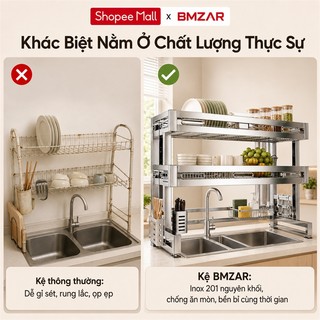 BMZAR Kệ Bát Đĩa Thông Minh INOX 304 Kệ Chén Bát Thông Minh 2 Tầng Kệ đựng bát đĩa Trên Bồn Rửa