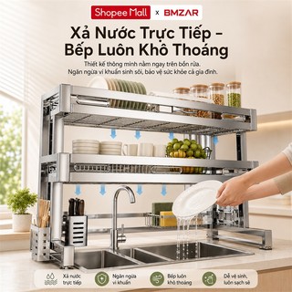 BMZAR Kệ Bát Đĩa Thông Minh INOX 304 Kệ Chén Bát Thông Minh 2 Tầng Kệ đựng bát đĩa Trên Bồn Rửa