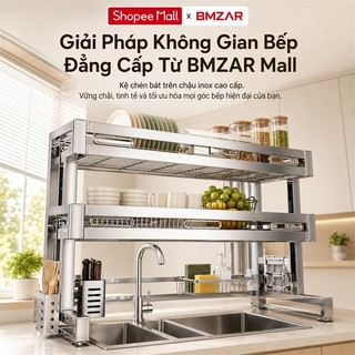 BMZAR Kệ Bát Đĩa Thông Minh INOX 304 Kệ Chén Bát Thông Minh 2 Tầng Kệ đựng bát đĩa Trên Bồn Rửa