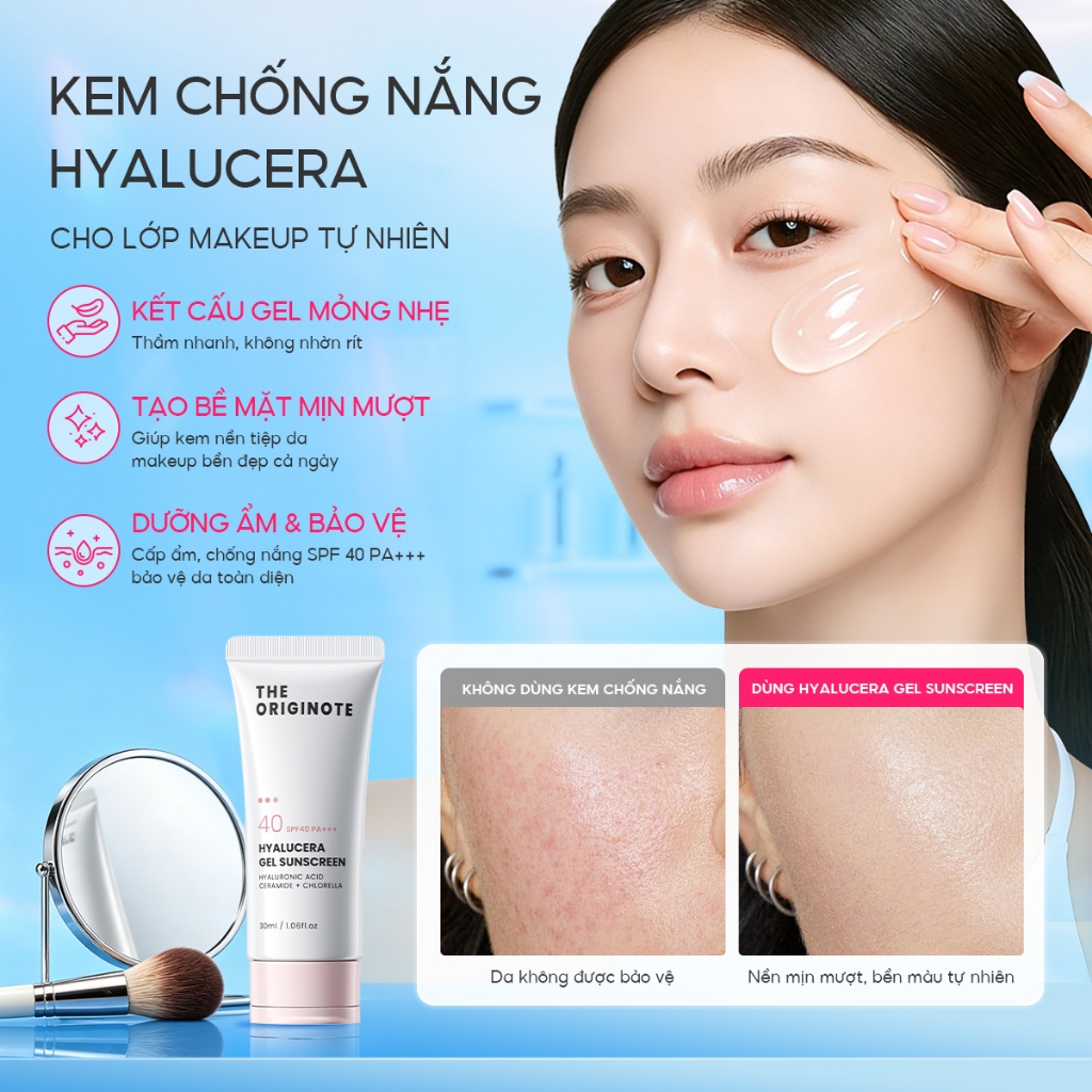 Kem Chống Nắng Hyalucera The Originote 3 in 1 Chống Nắng mặt Dưỡng Ẩm Kem Lót Sunscreen Gel SPF40 PA+++
