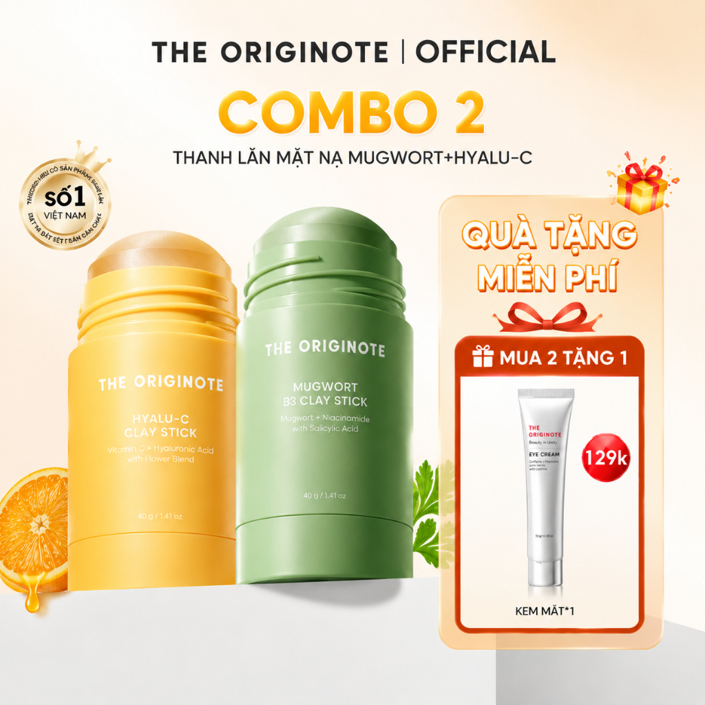 [MUA 2 TẶNG 1] Combo 2 Thanh lăn mặt nạ đất sét Hyalu-C và Mugwort The Originote sáng da lột mụn đầu đen giảm mụn