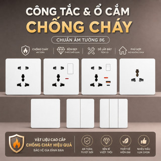 Công tắc ổ cắm âm tường 86 Màu trắng, PC chống cháy, USB Type-C, cổng mạng, 1/2/3/4 nút.