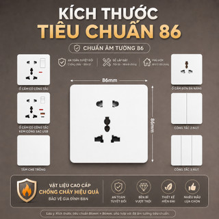 Công tắc ổ cắm âm tường 86 Màu trắng, PC chống cháy, USB Type-C, cổng mạng, 1/2/3/4 nút.