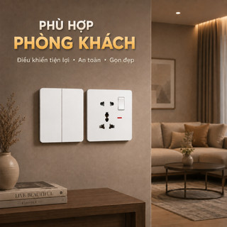 Công tắc ổ cắm âm tường 86 Màu trắng, PC chống cháy, USB Type-C, cổng mạng, 1/2/3/4 nút.