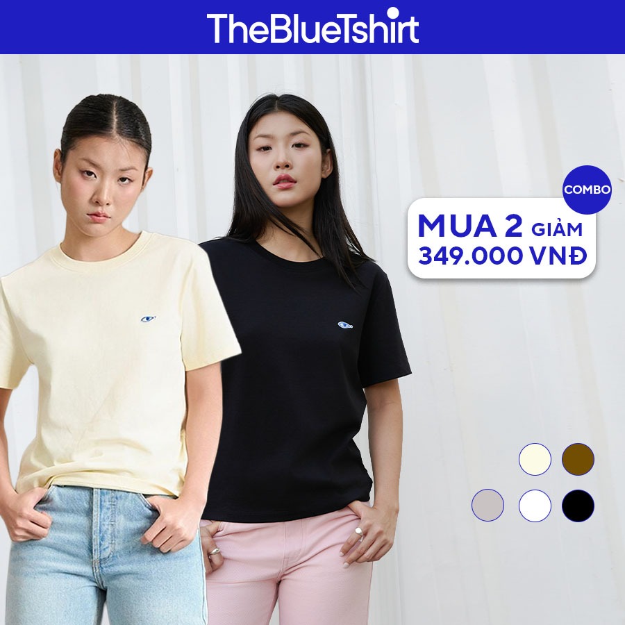 TheBlueTshirt - Áo thun trơn cổ tròn tay ngắn phom dài dày dặn 250gsm có logo con mắt cho nữ - Life T