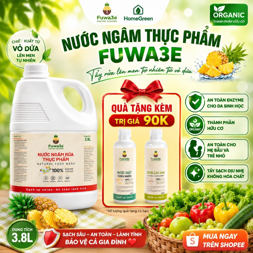 Nước Ngâm Rau Củ Quả Fuwa3e 3.8L Sinh Học Enzyme Lên Men Tự Nhiên Từ Vỏ Dứa An Toàn Cho Cả Gia Đình