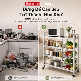 BMZAR Kệ Để Đồ Nhà Bếp inox 304 Kệ lò vi sóng Nhiều lớp Có giỏ Kệ inox CAO CẤP Có thể chịu được 500kg Có bánh xe