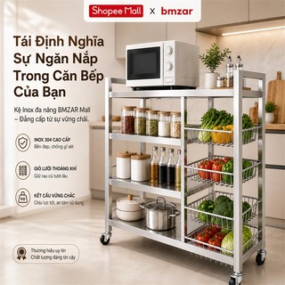 BMZAR Kệ Để Đồ Nhà Bếp inox 304 Kệ lò vi sóng Nhiều lớp Có giỏ Kệ inox CAO CẤP Có thể chịu được 500kg Có bánh xe