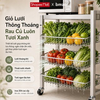 BMZAR Kệ Để Đồ Nhà Bếp inox 304 Kệ lò vi sóng Nhiều lớp Có giỏ Kệ inox CAO CẤP Có thể chịu được 500kg Có bánh xe
