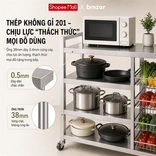 BMZAR Kệ Để Đồ Nhà Bếp inox 304 Kệ lò vi sóng Nhiều lớp Có giỏ Kệ inox CAO CẤP Có thể chịu được 500kg Có bánh xe