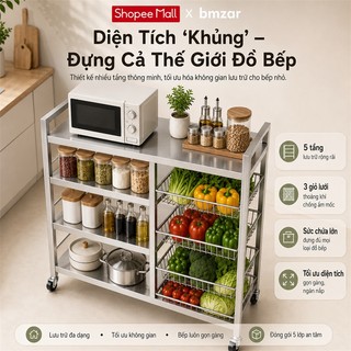 BMZAR Kệ Để Đồ Nhà Bếp inox 304 Kệ lò vi sóng Nhiều lớp Có giỏ Kệ inox CAO CẤP Có thể chịu được 500kg Có bánh xe