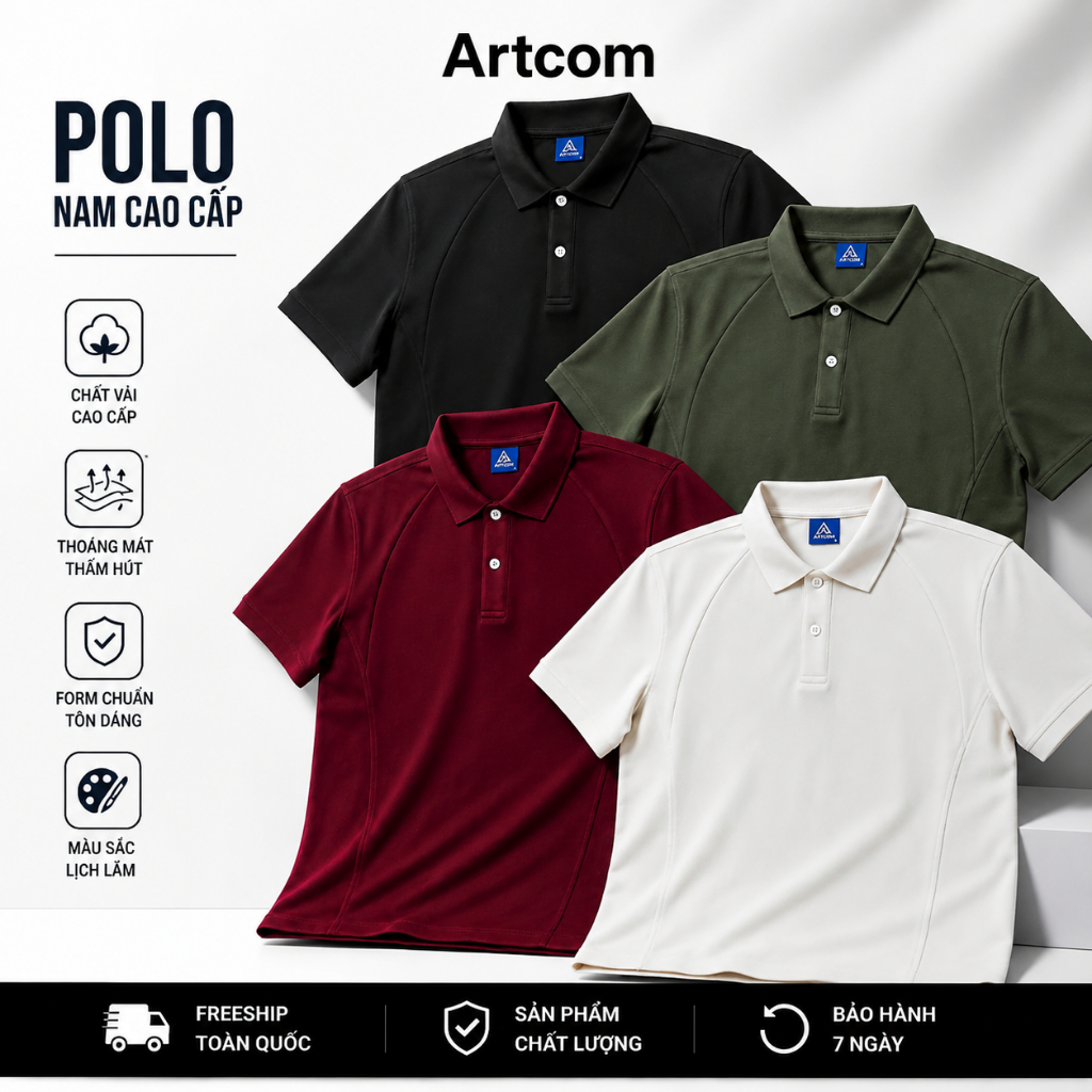 Áo Polo 4Way Essential - ARTCOM, Chất vải Cotton CoolMax CAO CẤP Mắt Dệt Cá Sấu, Form REGULAR FIT,