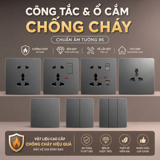 Công tắc ổ cắm âm tường 86 màu xám, PC chống cháy, USB Type-C, cổng mạng, 1/2/3/4 nút.