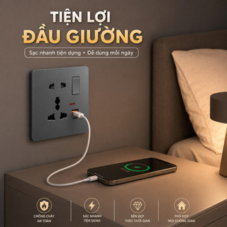 Công tắc ổ cắm âm tường 86 màu xám, PC chống cháy, USB Type-C, cổng mạng, 1/2/3/4 nút.