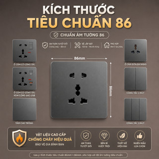 Công tắc ổ cắm âm tường 86 màu xám, PC chống cháy, USB Type-C, cổng mạng, 1/2/3/4 nút.