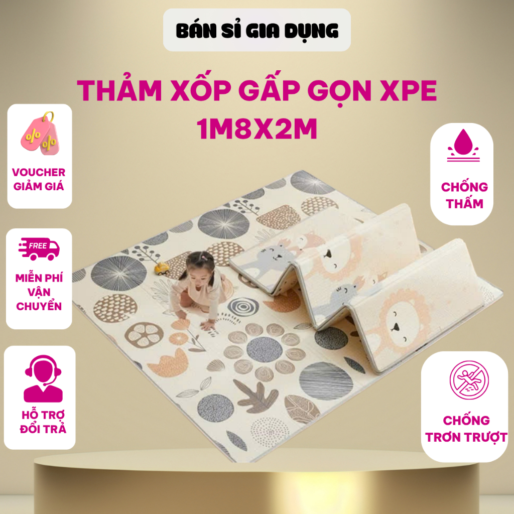 Thảm Xốp Gấp Gọn XPE 1m8x2m Thảm Trải Sàn 2 Mặt Chống Thấm Chống Trơn Trượt Êm Ái Cho Bé Và Gia Đình