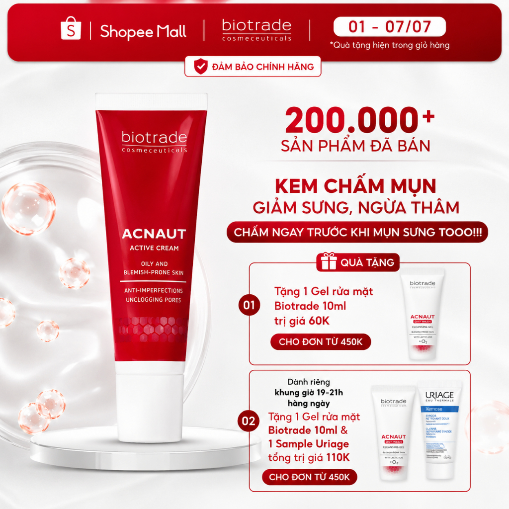 [DATE MỚI] Kem chấm mụn 5ml/15ml Cream & Lotion Biotrade Acnaut Active giảm mụn sưng đỏ, mụn bọc, mủ