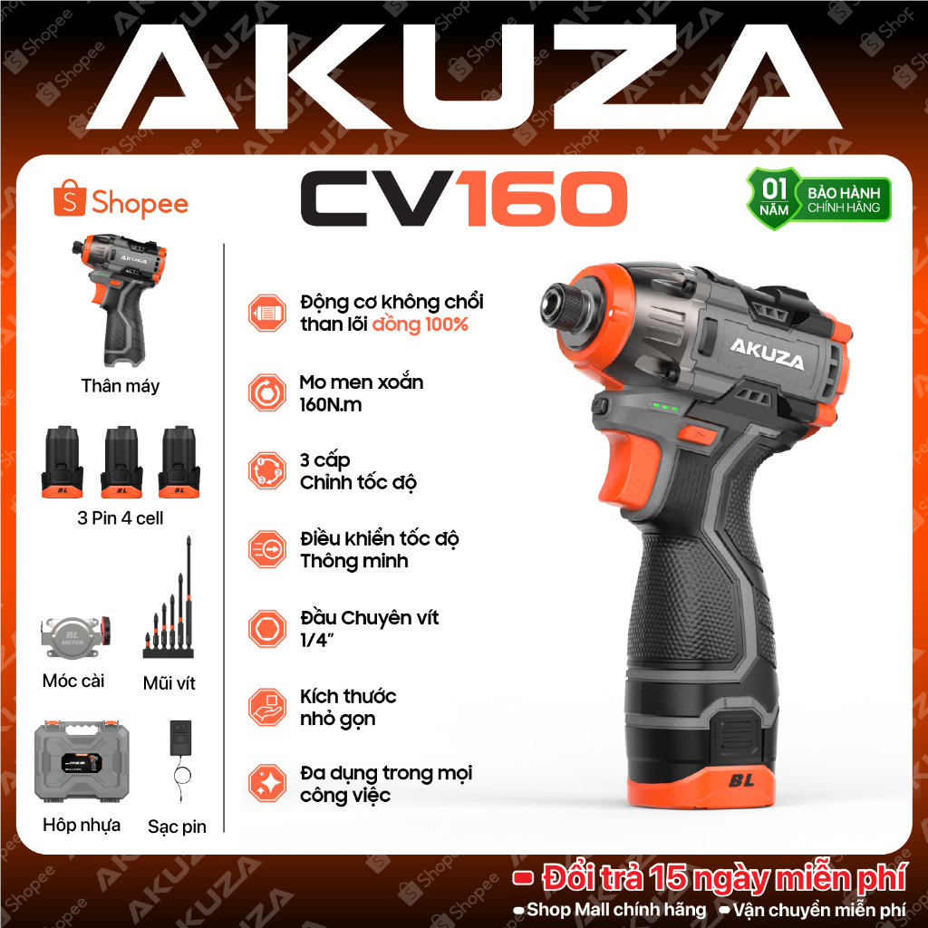 Máy Vặn Vít CV160 PRO Akuza - Máy bắn vít cao cấp - Nhỏ Gọn - Cực Khỏe, Không Chổi Than