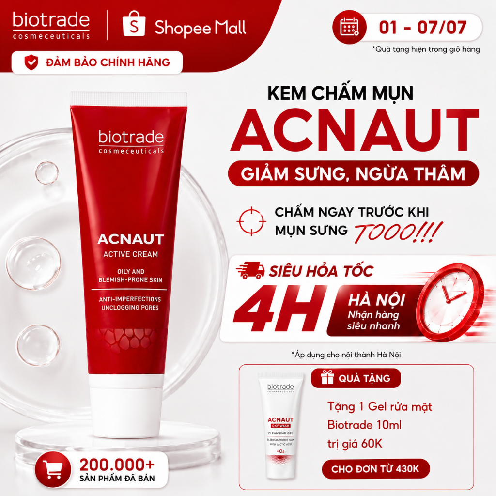 [HỎA TỐC 4H] Kem chấm mụn 5ml/15ml Cream/Lotion Biotrade Acnaut Active giảm mụn sưng đỏ, mụn bọc/ mủ