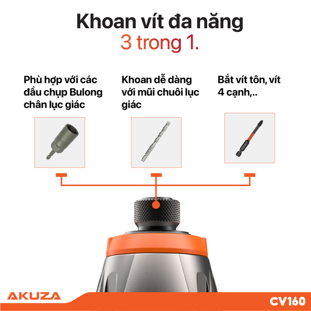 Máy Vặn Vít CV160 PRO Akuza - Máy bắn vít cao cấp - Nhỏ Gọn - Cực Khỏe, Không Chổi Than