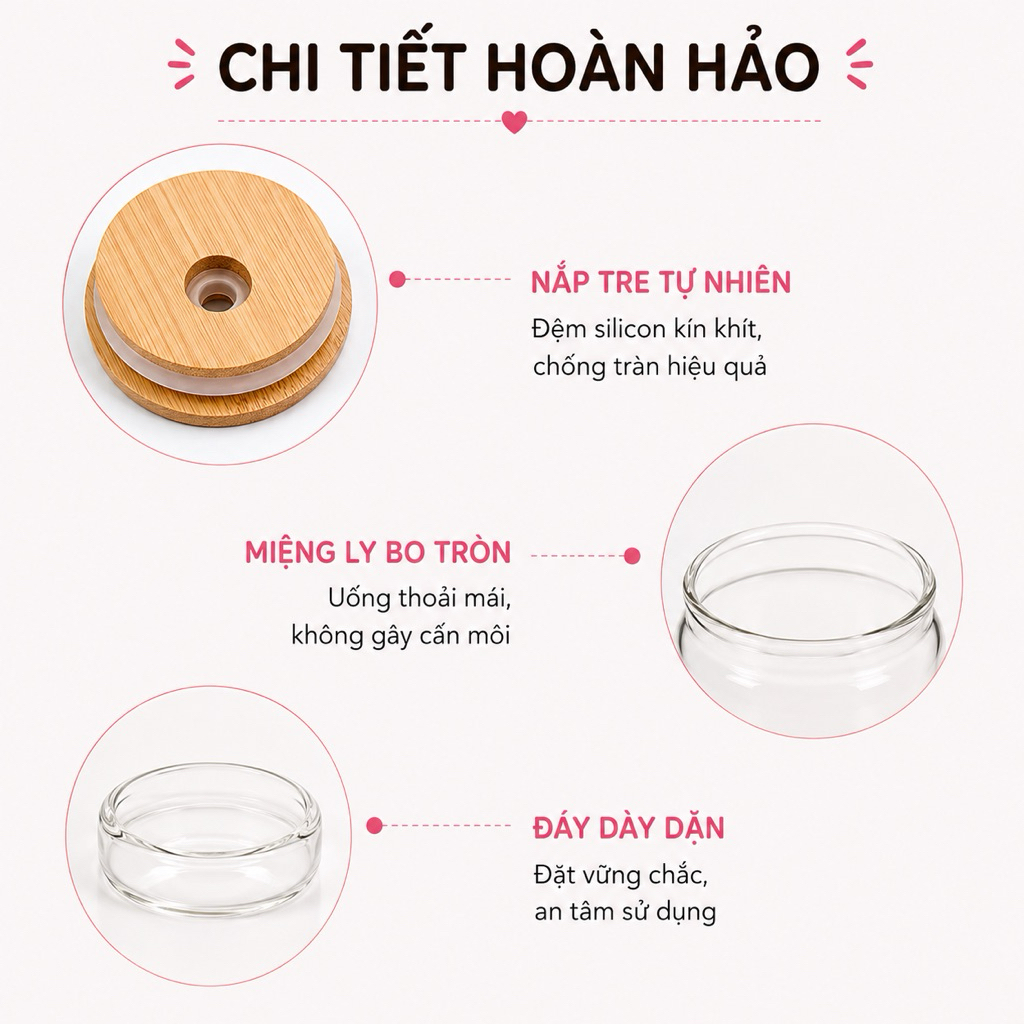 Cốc Thủy Tinh Trơn 500ml, Ly Thủy Tinh 16Oz Chịu Nhiệt Kèm Phụ Kiện, Quà Tặng Sinh Nhật, Valentine